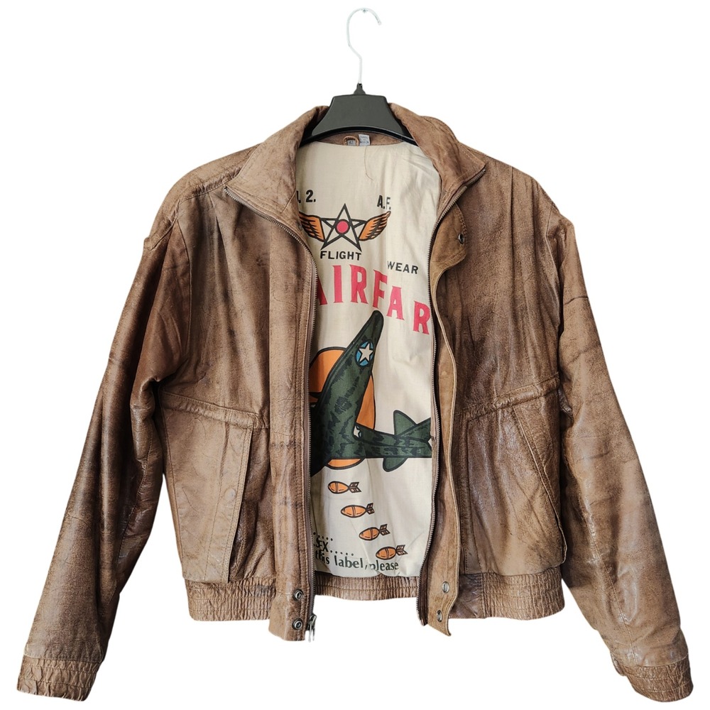 U2 Wear Me Out Vintage Leather Bomber Brown Men's Sz 42 Top Gun‎ Patina Distress